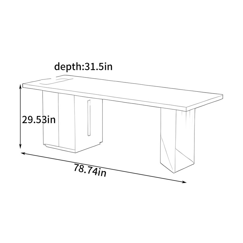 Bureau italien moderne, H 29,53 po x l 78,74 po x P 31,5 po