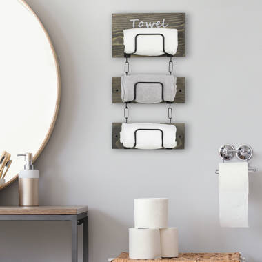 Gray Wood Wall Mounted Bathroom Toilet Paper Roll Holder with