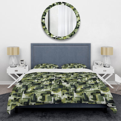 Green Urban Maze - Geometric Duvet Cover Set - Microfiber Polyester