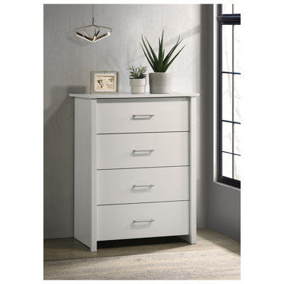 Commode blanche à 4 tiroirs avec poignées argentées Celeste