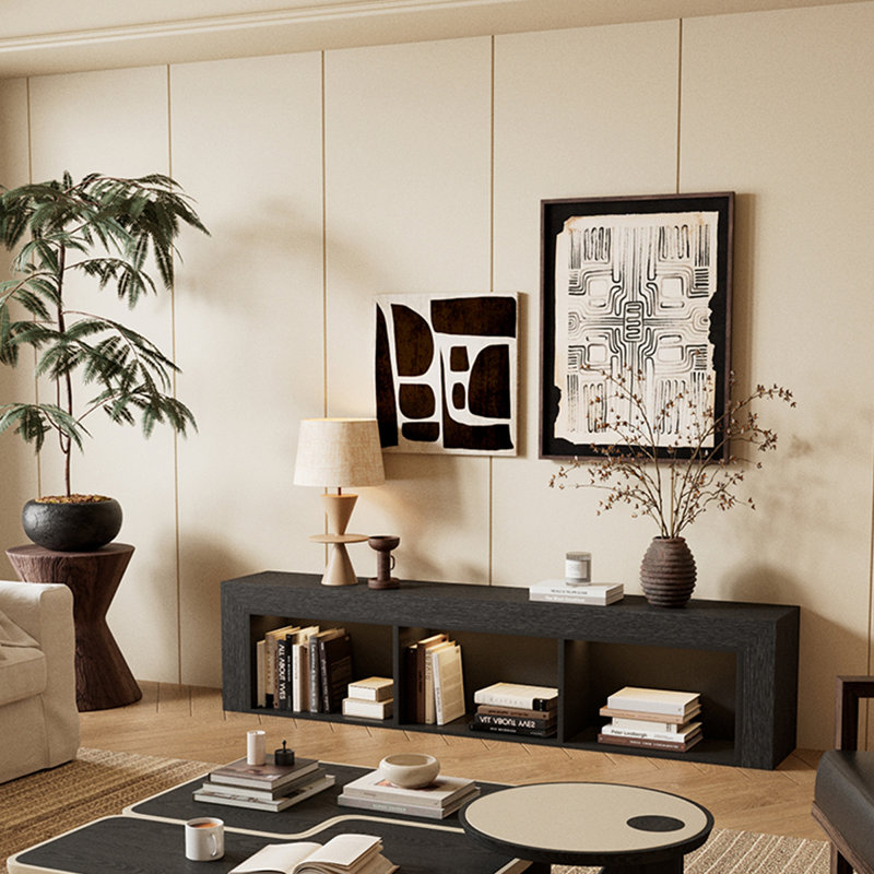 Black Manufactured Wood TV Cabinet Fireplace
