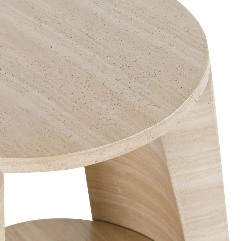 Rosen Outdoor Round Stone End Table In Beige