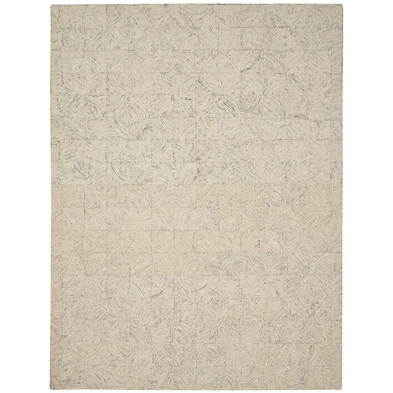 Tapis géométrique ivoire en laine brun clair et gris 8 pi x 11 pi