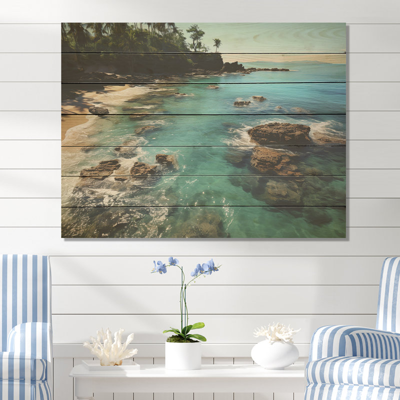 Aerial Coral Paradise Tropical Beaches Unveiled II - Beach On Wood Print, 24" H x 32" W x 0.78" D