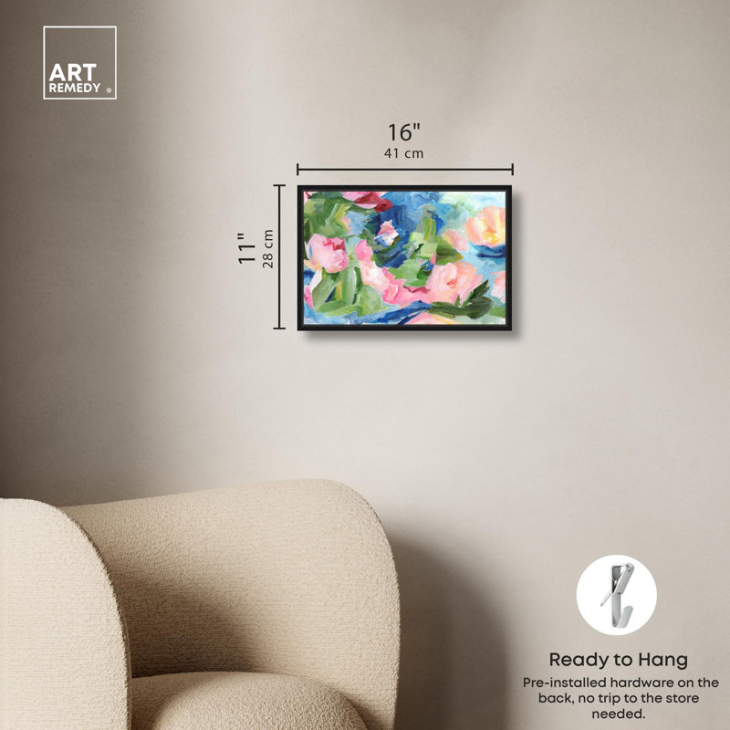 Gentle Blossoms Canvas Colourful Abstracts by , H 11 po x l 16 po, Cadre flottant noir