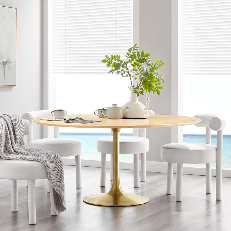 Modway Lippa Wood Dining Table, Natural, Gold, 60" L x 60" W