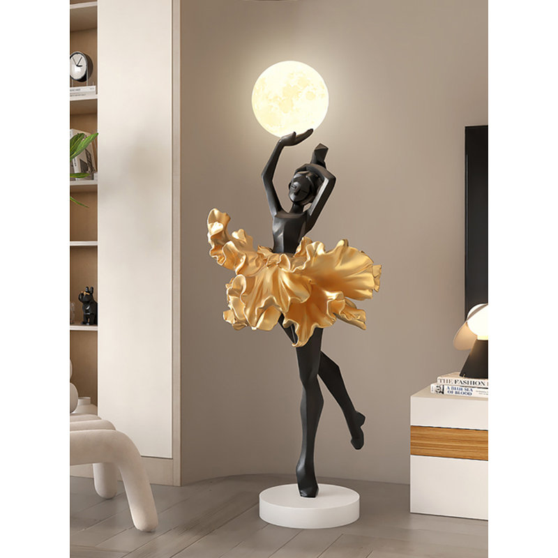 Luxury Ballerina Sculpture with Moon Light Feature, Black