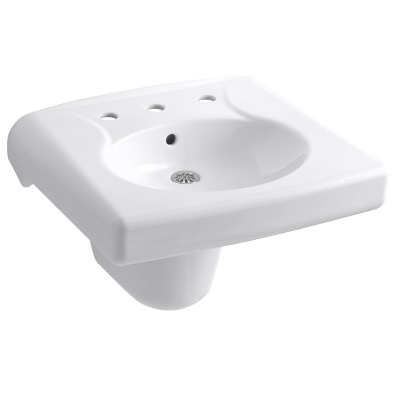 Brenham Ceramic 22" Wall Mount Bathroom Sink with Overflow, Single, White