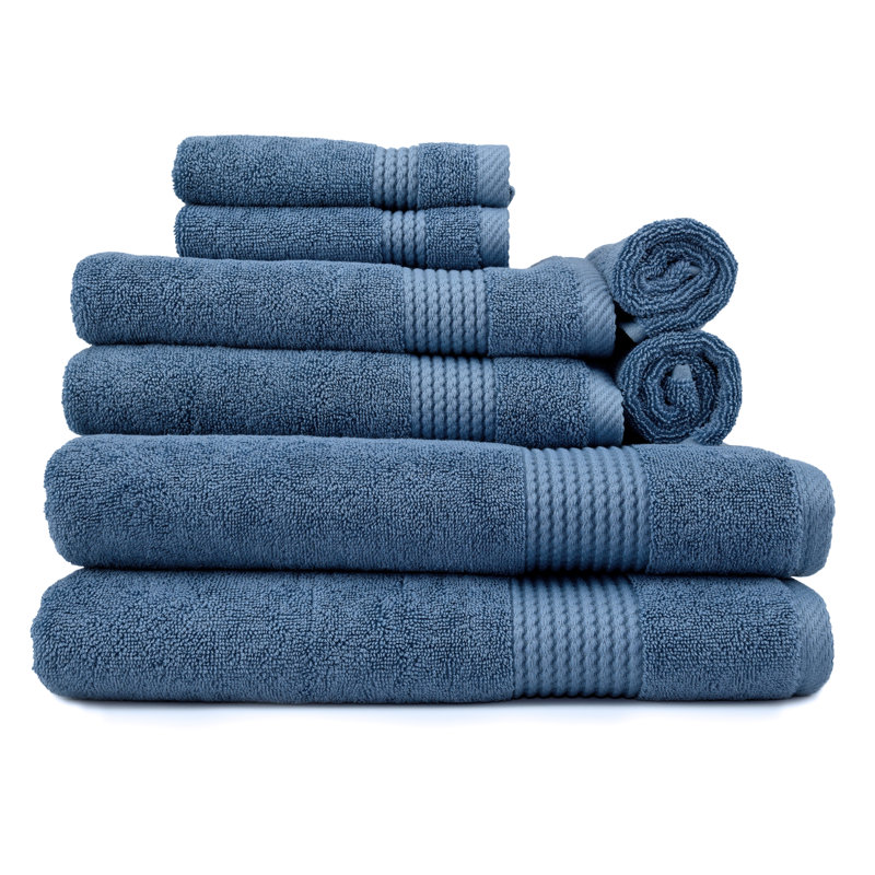 Adlena 8 Piece Turkish Cotton Towel Set, Navy Blue