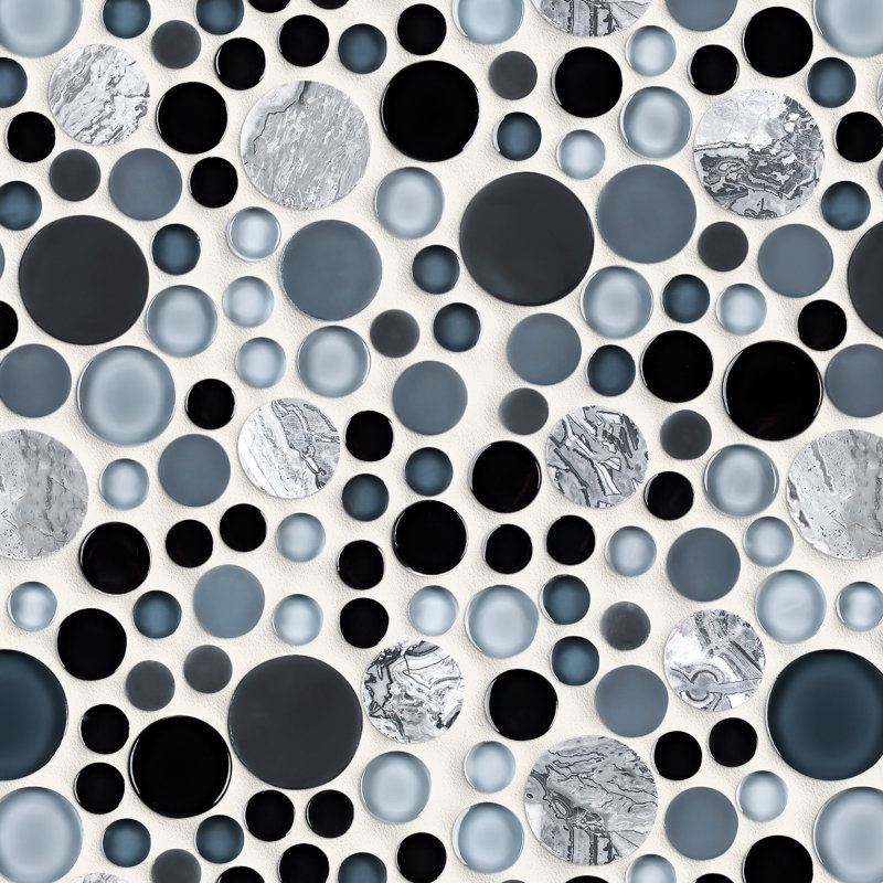 10.5" x 10.5" Bubble Art Random Marble Look Mosaic Wall Tile, Gray