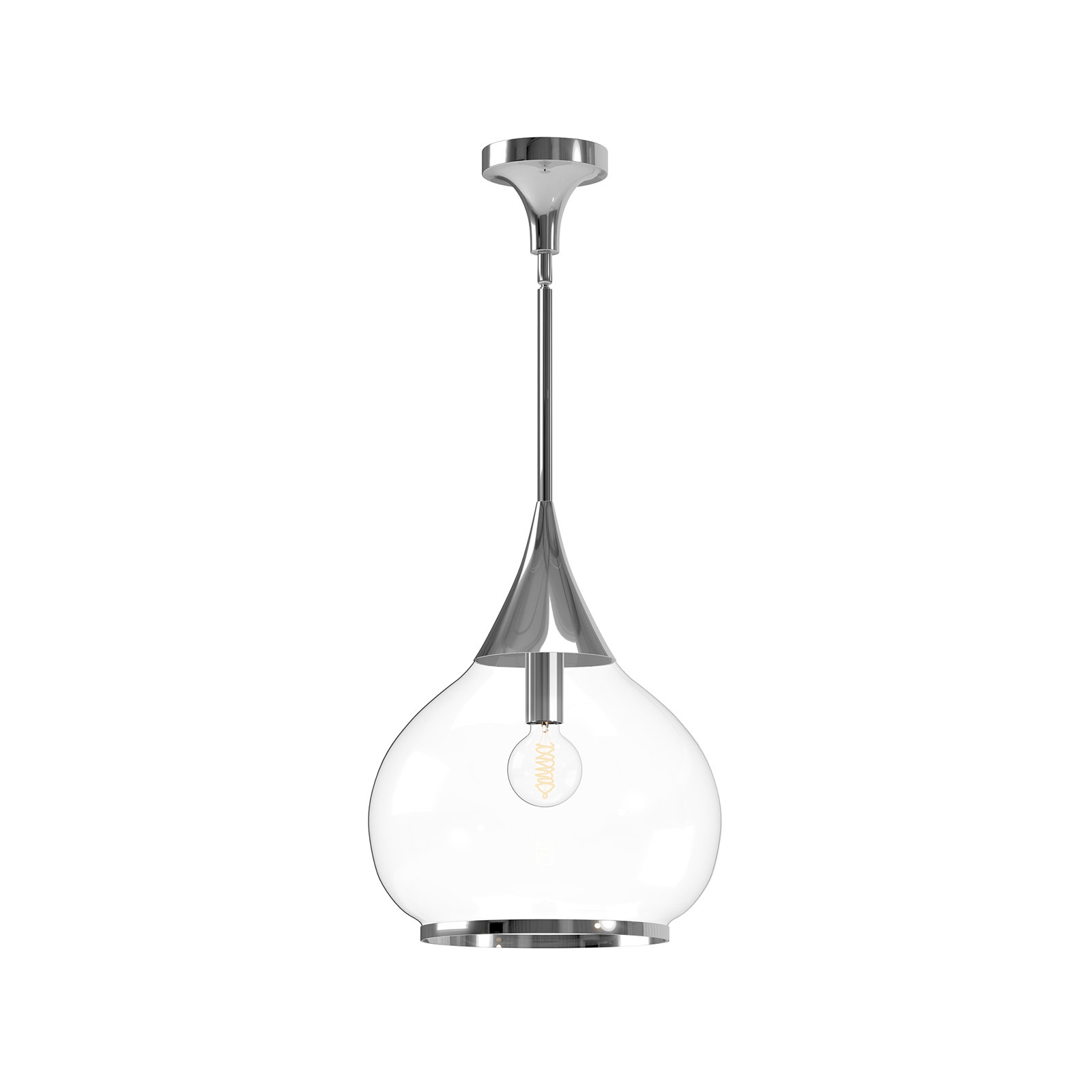 Hazel Single Light Glass Pendant, Chrome, Clear, 68" H x 14" W x 14.13" D
