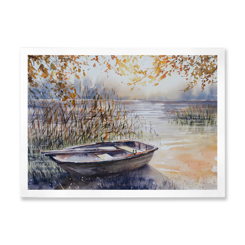 Bateau de pêche, reproduction d'art sur toile, paysage de rivière de pêche, H 16 po x l 32 po x P 1 po