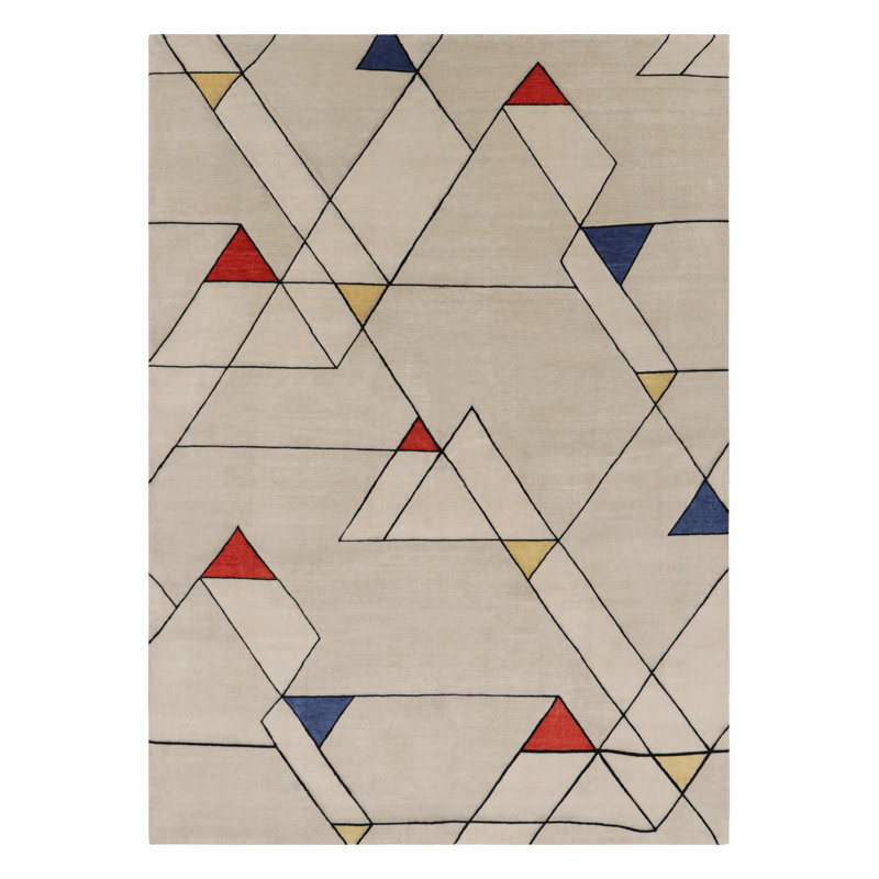 Rug & Kilim’S Mid-Century Modern Rug In Cream With Geometric Patterns, Rectangle 10' x 14'
