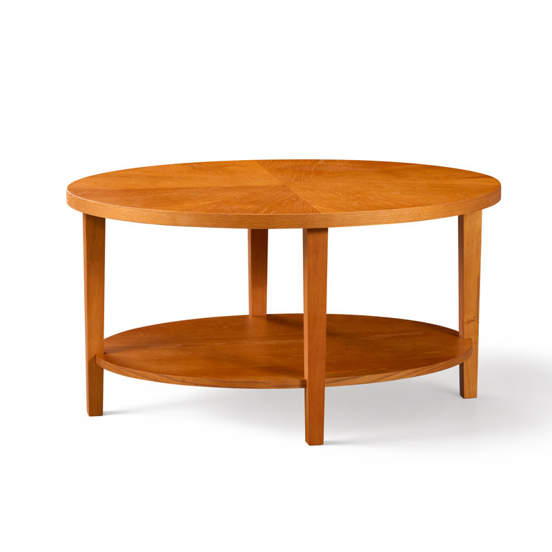 Table basse ovale en bois massif avec rangement à 2 niveaux, style Mid-Century moderne, Orange