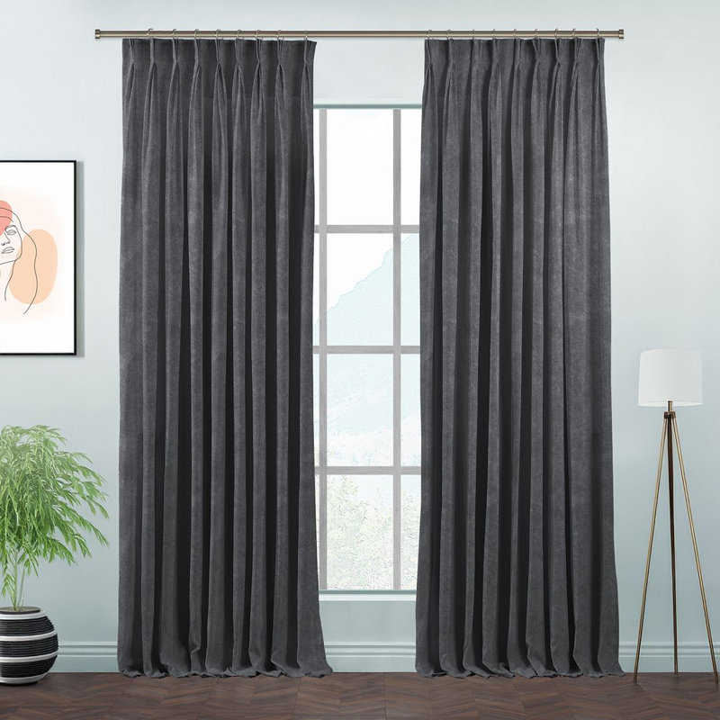 Room Darkening Single Curtain Panel, Grey, 190cm Width x 375cm Drop