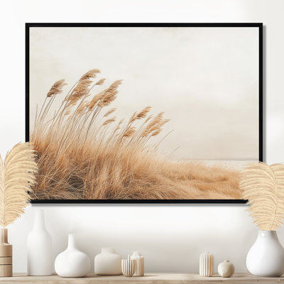 «Coastal Pampas Grass II - Gray Nature», art mural encadré