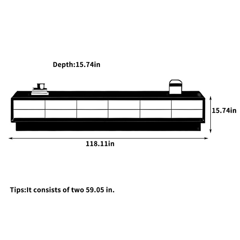 Meuble télé avec 6 tiroirs et base pleine, Blanc