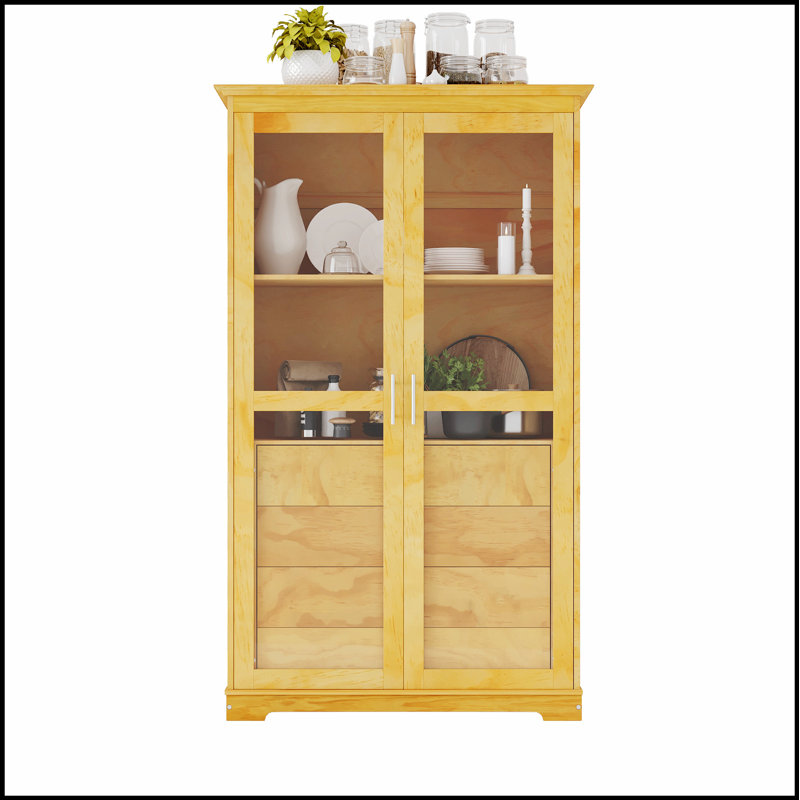 Kitchen Pantry, Freestanding Kitchen Storage Cabinet Display Cabinet with Glass Doors and 4 Built-in Drawers for Living Room, Home Office
