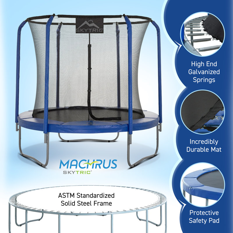 Machrus Skytric 8 FT Round Trampoline Set with Premium Top-Ring Flex Frame Safety Enclosure System