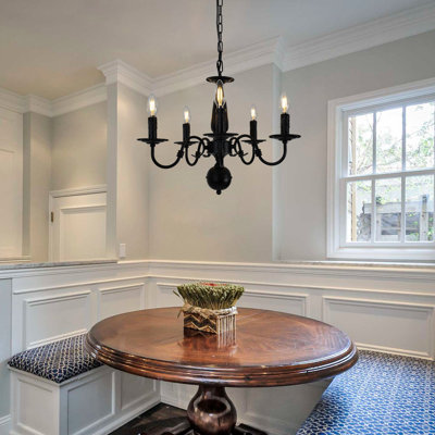 Lustre noir industriel à 5 lumières de style bougie, lustre rustique pour vestibule, lustre maison de campagne pour salle à manger
