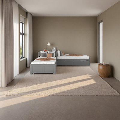 Twin Size 2 Drawers Wooden L-Shaped Platform Beds With Trundle And Built-In Table