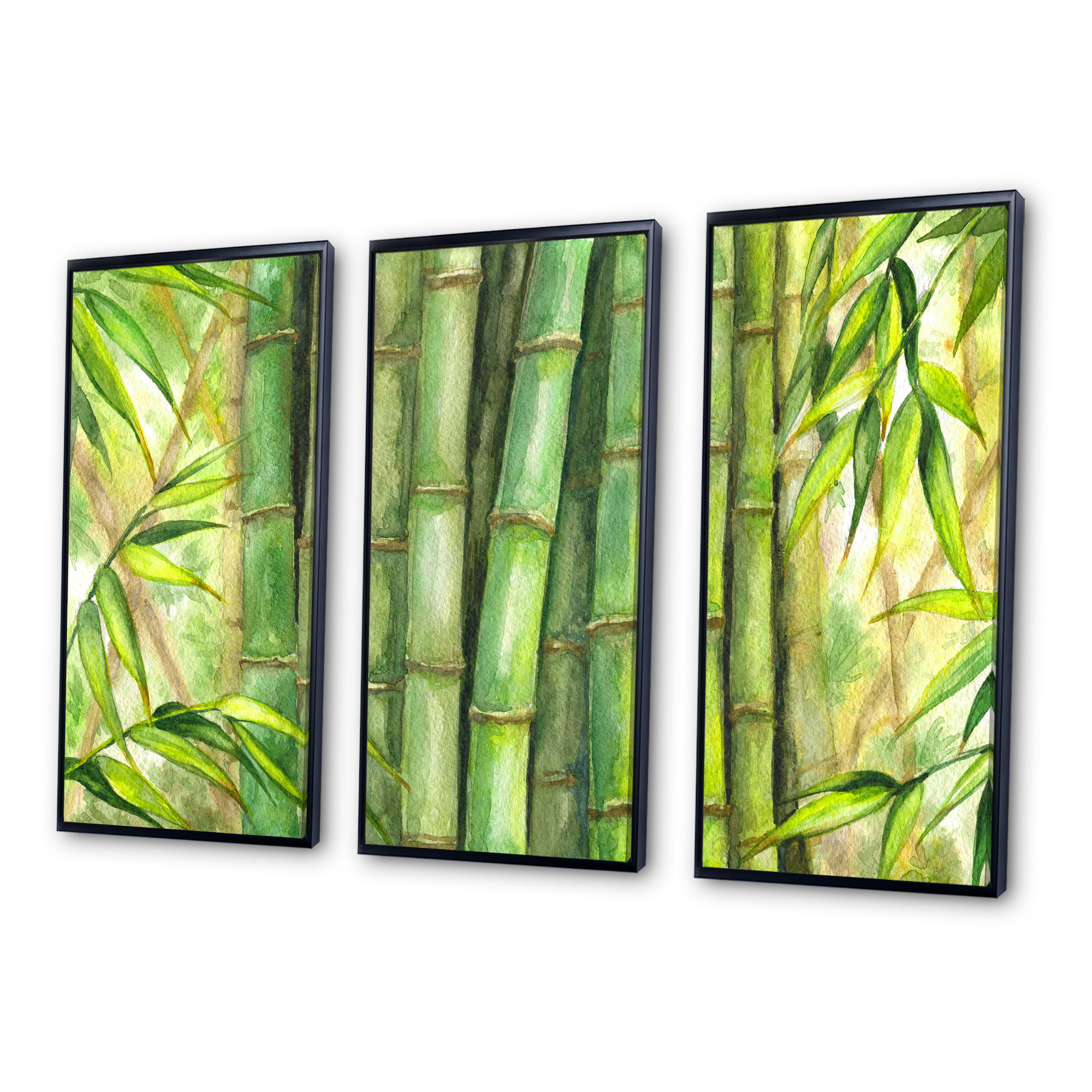 DesignArt Bright Green Bamboo Stems Transitional Framed Canvas Wall