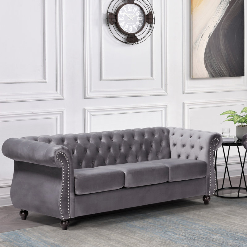 Canapé classique en velours Chesterfield, Gris