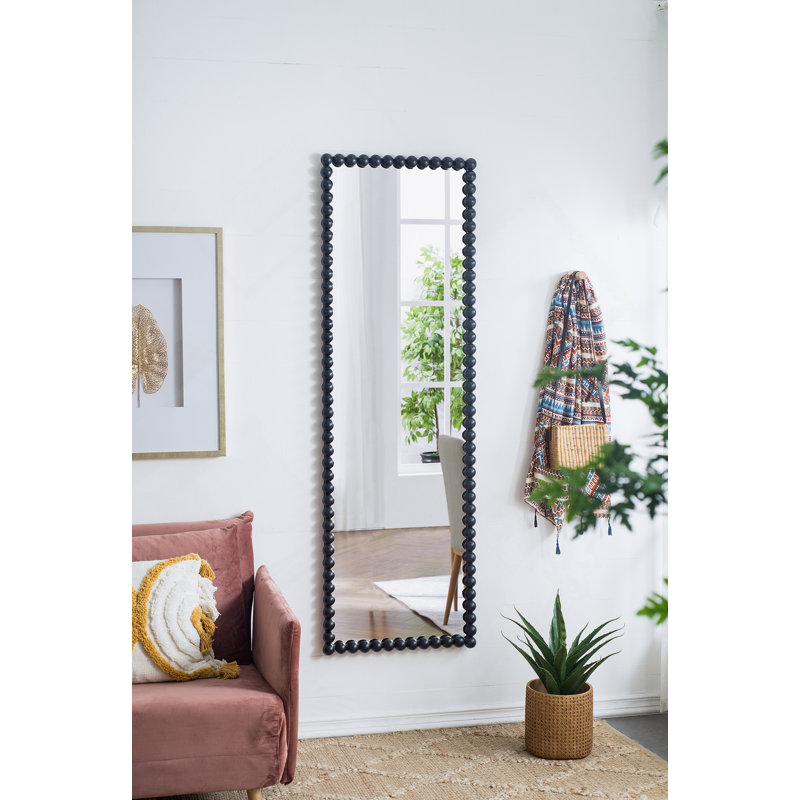 23" X 72" Full Length Mirror With Metal Beaded Frame, Rectangular Oversized Mirror For Living Room Bedroom, Black