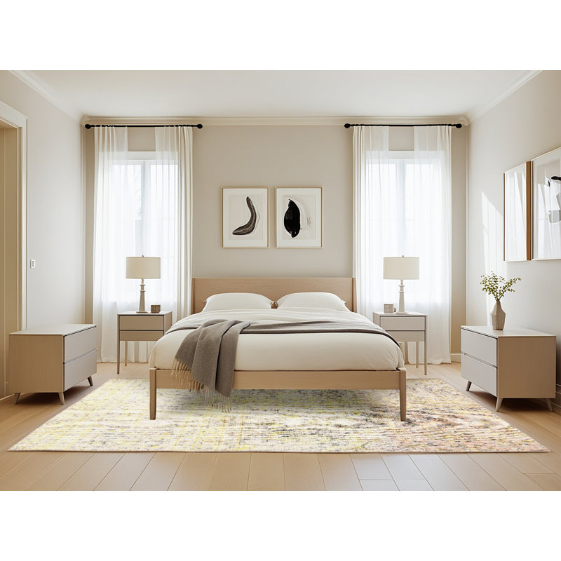 Tapis décoratif en laine beige Khosrov, Rectangle 5 pi x 8 pi
