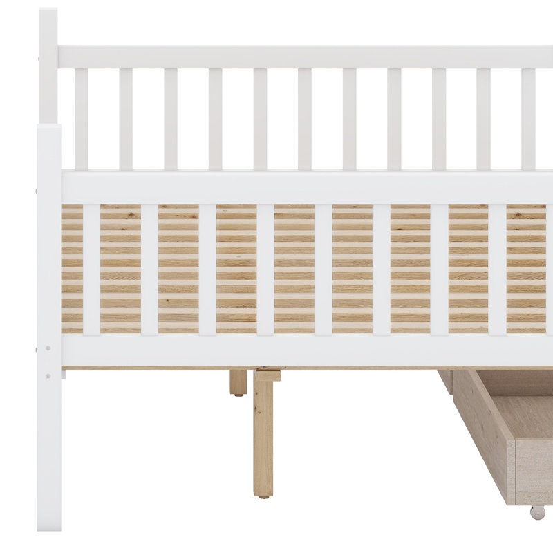 Space-Saving Bunk Bed Featuring Storage Drawers, Easy Conversion To Separate Beds, And Protective Rails, White
