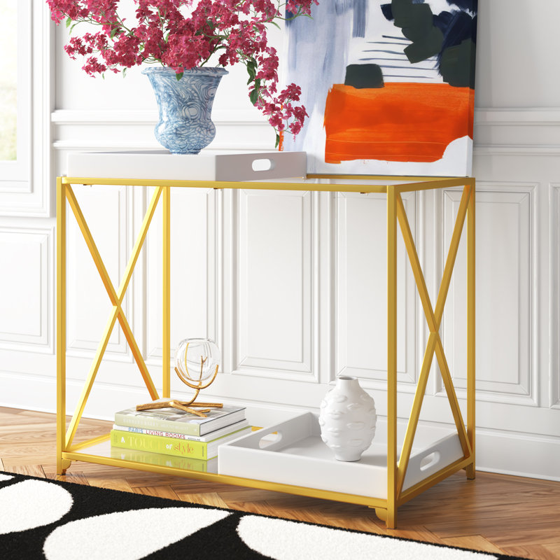 Console 34,5 po Carmelo, Blanc / Doré