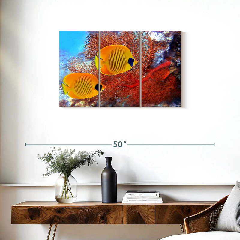 Yellow Butterflyfish Coral Reef, 20" H x 33" W