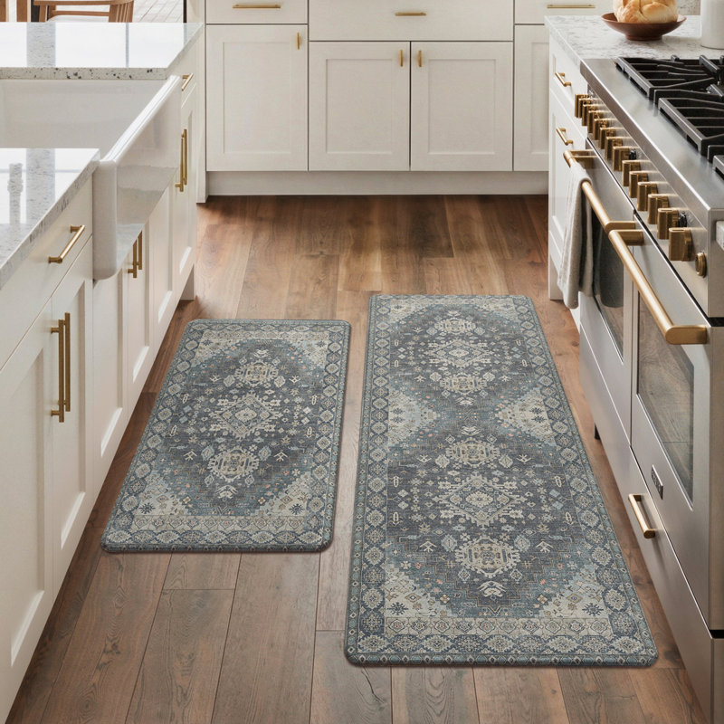 Anti-Fatigue Anti-Slip Waterproof Kitchen Mat, Runner 20" x 32" + 20" x 48", Blue