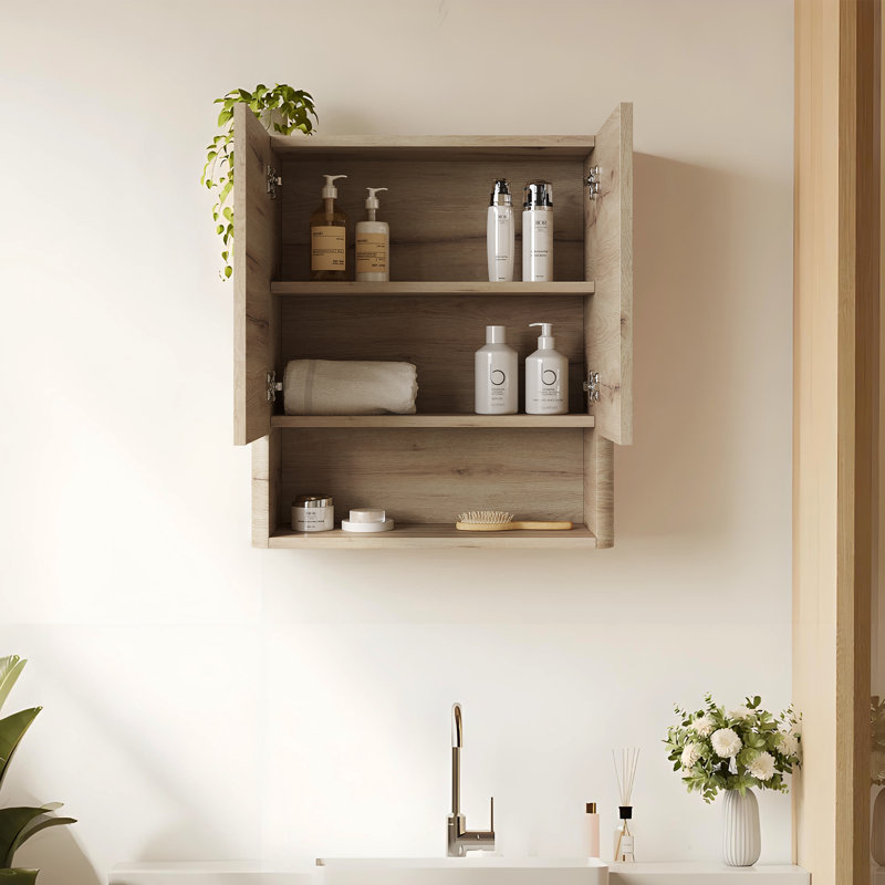 Armoire de salle de bain murale moderne de 26 pouces avec tablettes de rangement ouvertes et armoire latérale flottante, idéale pour les petits espaces