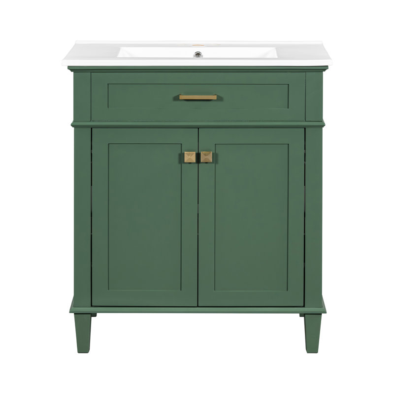 Meuble-lavabo 30 po avec vasque en céramique, Green / Gold