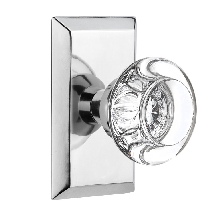 Studio Plate with Round Clear Crystal Door Knob, Bright Chrome