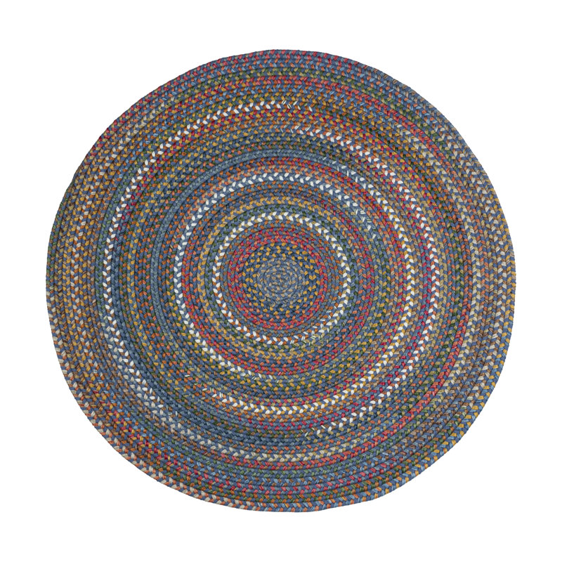 Tapis géométrique tressé à la main Orval, Rond 6 pi, Bleu