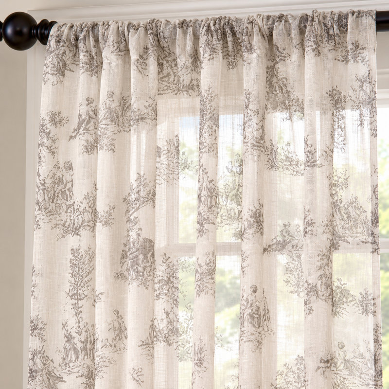 Panneau de rideau transparent en lin avec passe-tringle pour salon, Blanc, L 52 po x L 84 po