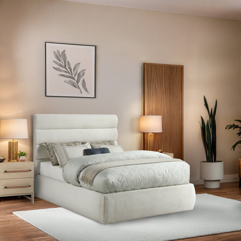 Lit en tissu Adam, Full, Cream Linen Textured Fabric