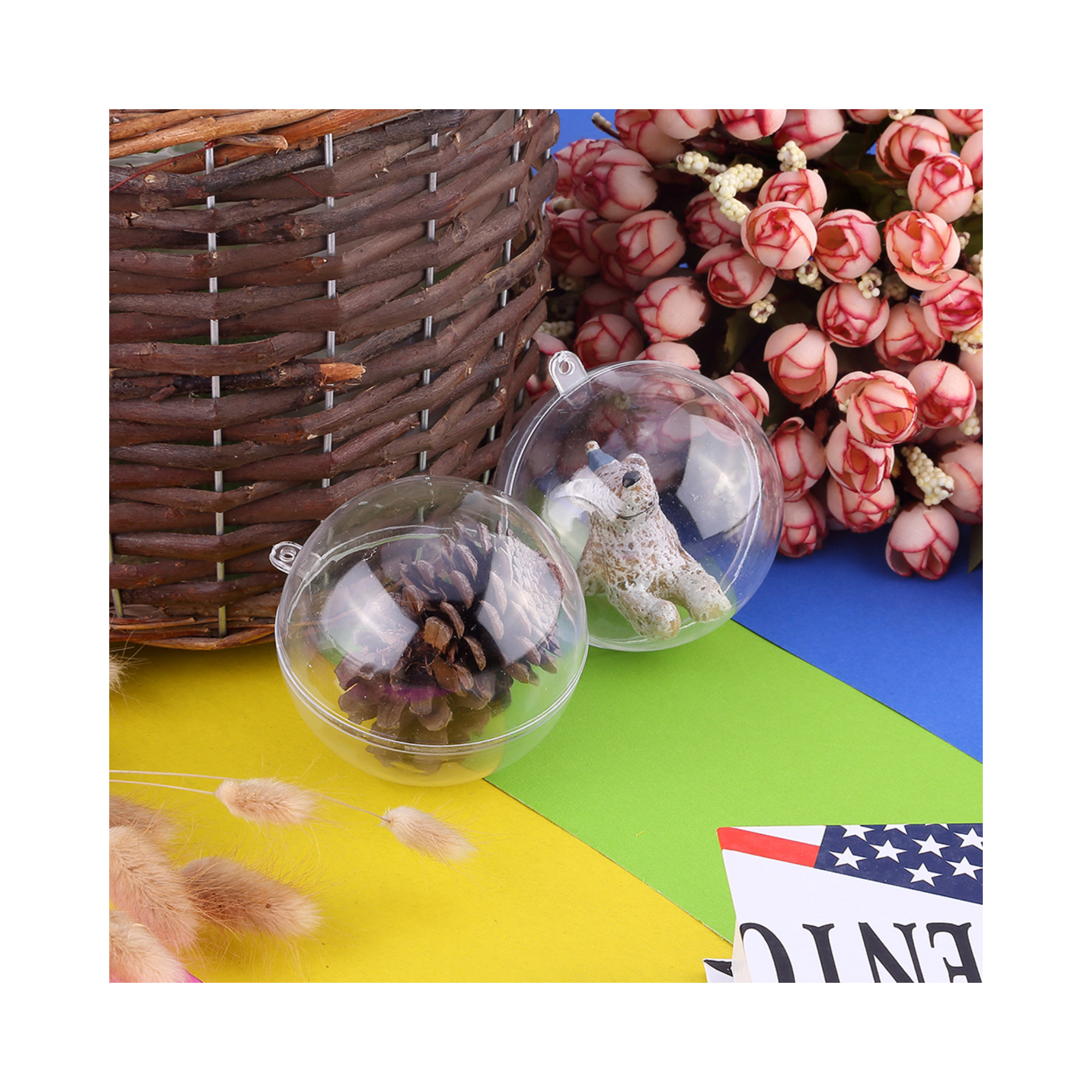 20 Pcs Clear Plastic Fillable Christmas Decoration Ball Ornaments, 1.97" H x 1.97" W x 1.97" D