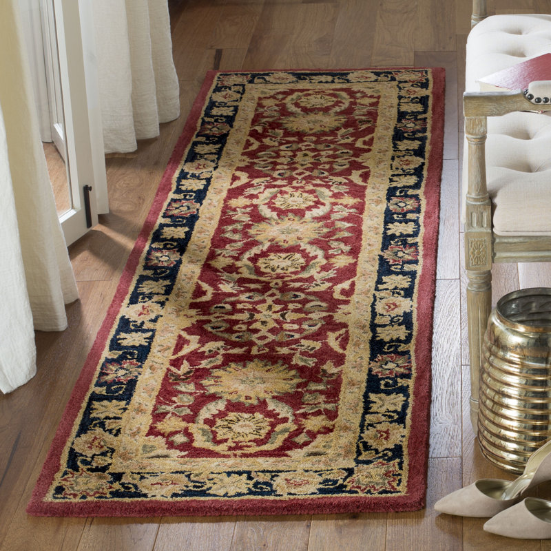 Tapis rouge / bleu / beige en laine touffeté à la main Tingley, Tapis de couloir 2 pi 3 po x 10 pi