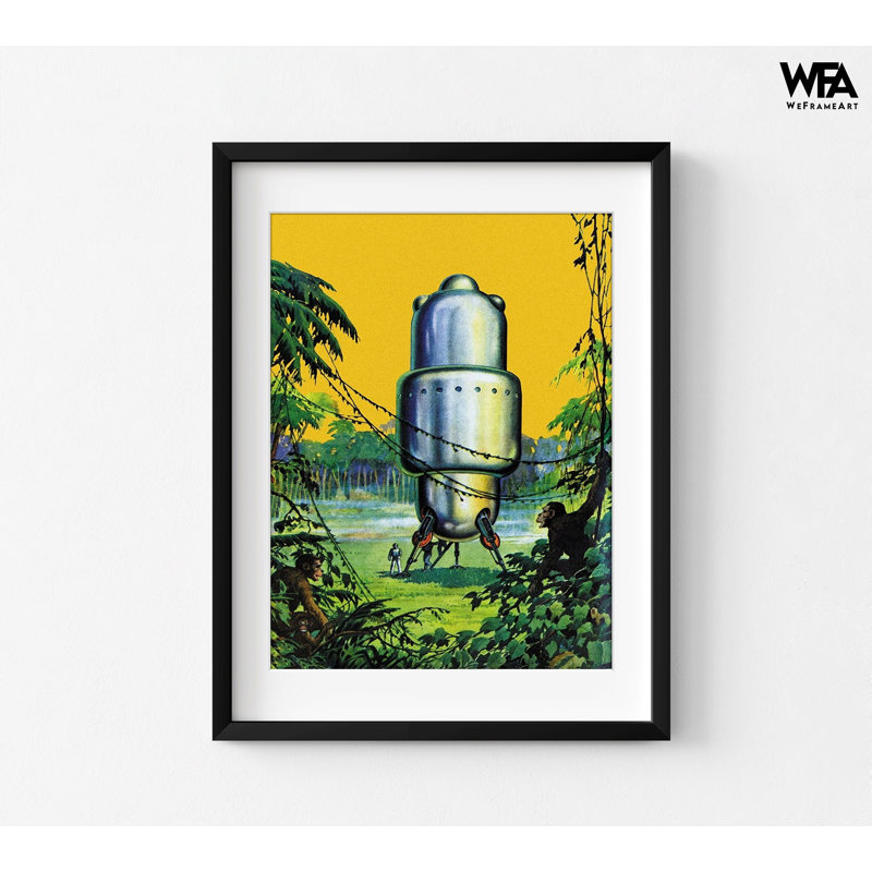 «Spaceship In The Jungle» par Retrosci-Fi, impression d'affiche de science-fiction, cadeau d'anniversaire de mari Geek, affiche d'art mural de salle de jeu de petit ami