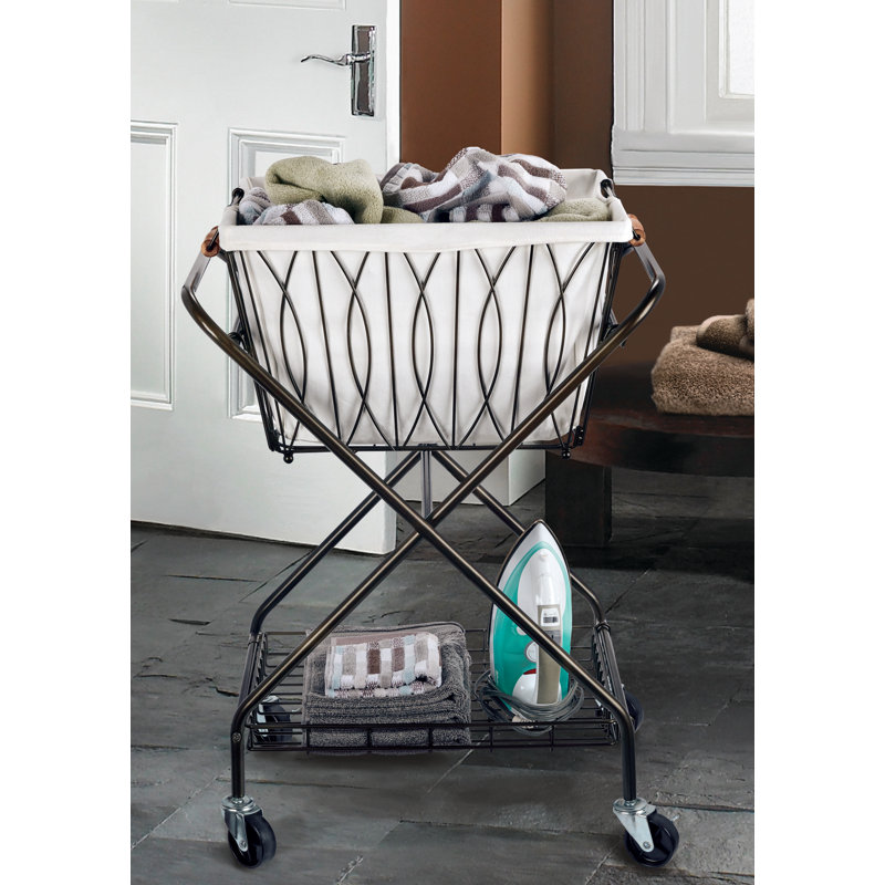 Large Bronze Canvas Laundry Cart with Wheels and Removable Basket