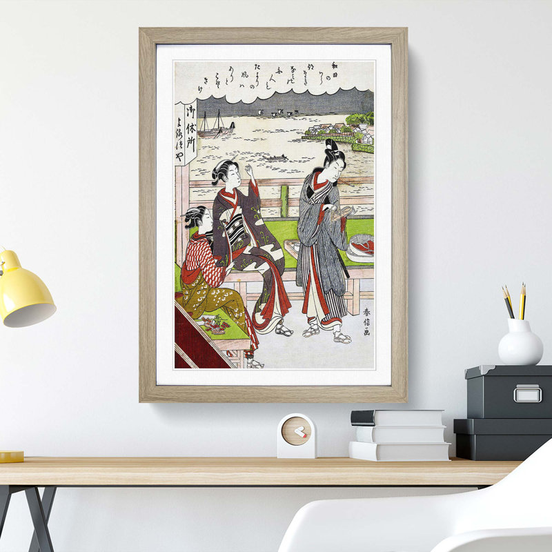 Two Women at a Teahouse by Harunobu Suzuki - Picture Frame Painting Print, 36cm H x 27cm W x 2cm D, Oak Framed