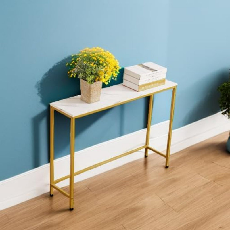 Console pour le vestibule. Table de canapé en panneau de fibres à densité moyenne (une couche), Doré, Blanc
