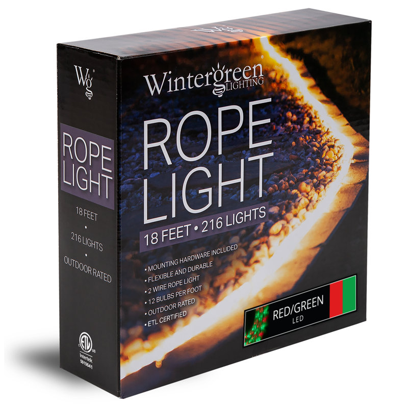 18FT 216 Light End-to-End Connectable LED Rope Lights, Red/Green