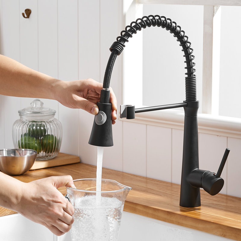 Robinet d'évier de cuisine moderne noir avec rétractable, fabrication étanche, extérieur facile à nettoyer, température et volume d'eau réglables, option d'installation rapide