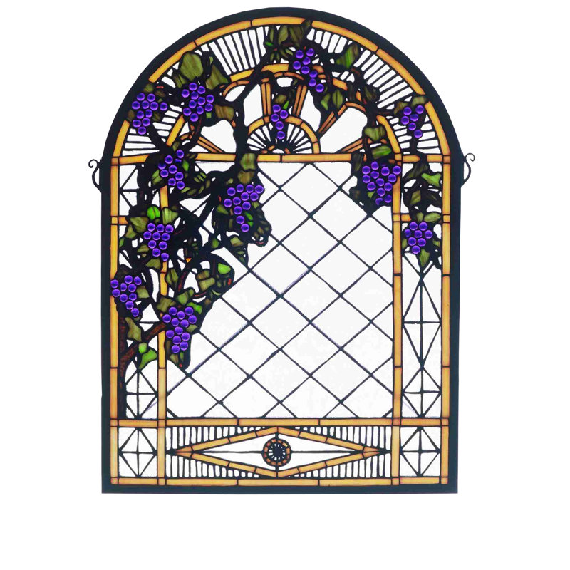 Grape Diamond Trellis Stained Glass Window, 22" H x 16" W