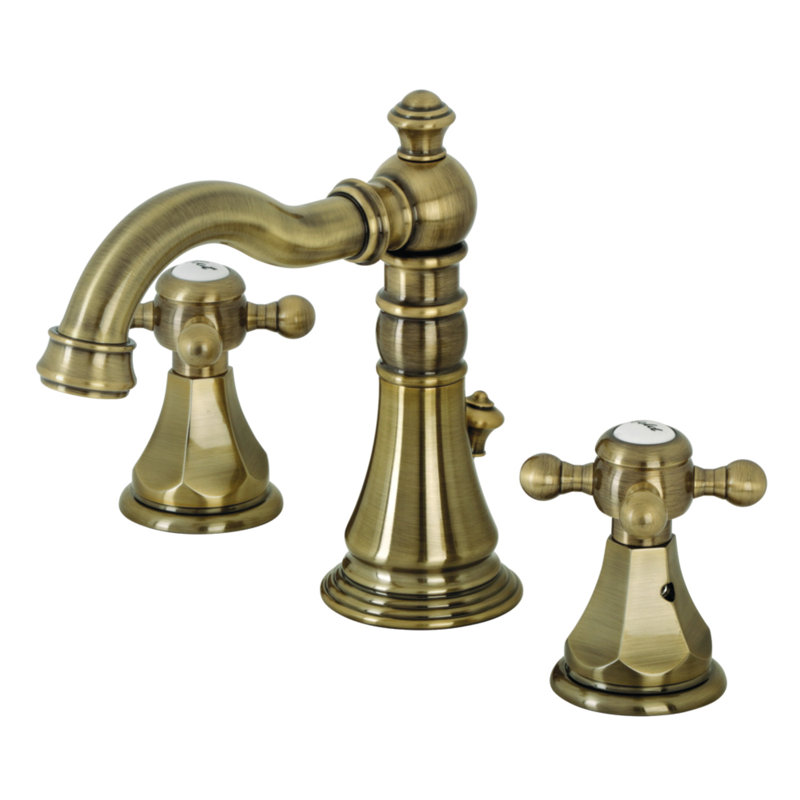 Kingston Brass Metropolitan Two-Handle 3-Hole Deck Mount Widespread Bathroom Faucet with Pop-Up Drain, Antique Brass