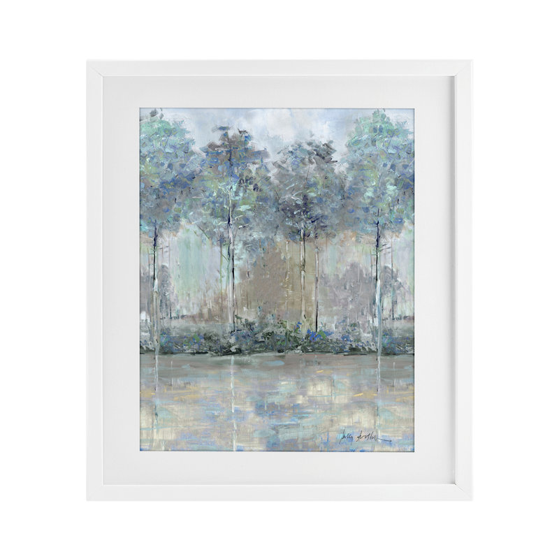 Impression discrète sous verre encadrée, design par Sally Swatland, H 21 po x l 17 po, Bord de mer blanc sous verre encadré